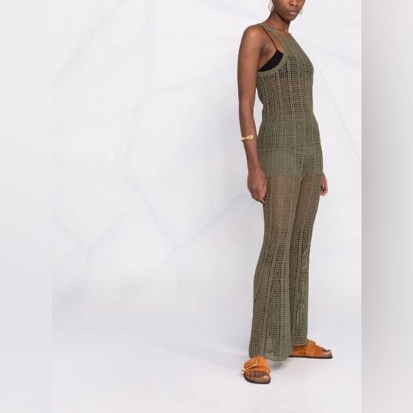 Dion Lee Green Pants Trousers Knit Pinnacle Open Crochet Moss Flared Size 8 - Picture 9 of 14